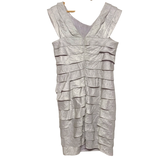 Adrianna Papell Silver Shimmer Ruffle Cocktail Party Dress - Picture 9 of 11